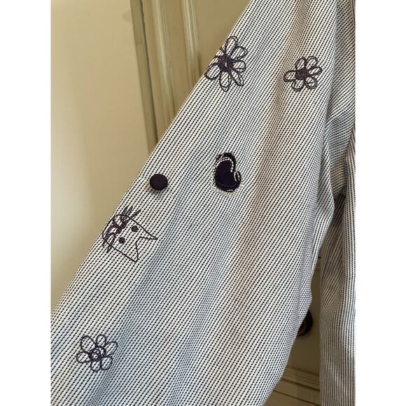 Vintage 80s Collared Purple Cat Theme Button Up Petite XL READ - Picture 2 of 7